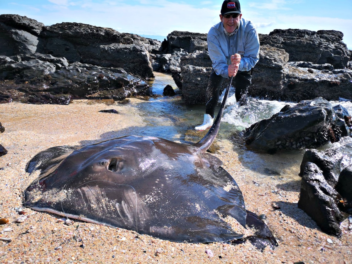 A client with a huge ray caught from the rocks